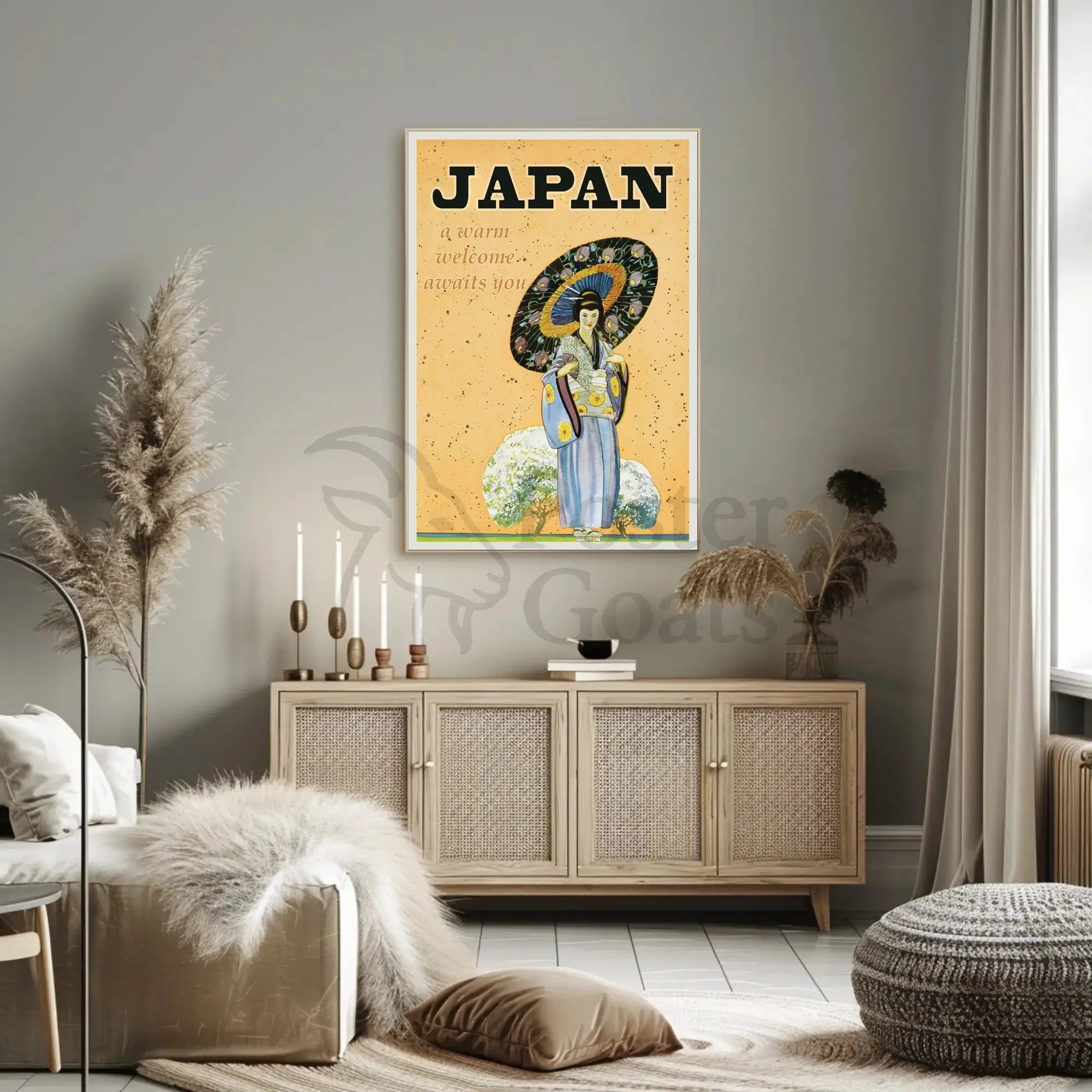 Vintage Japanese Warm Welcome Travel Poster PosterGoat