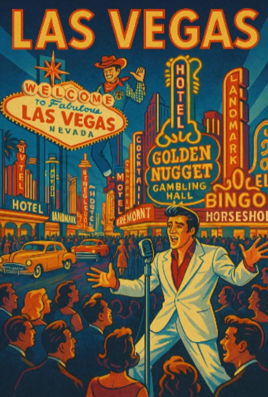 Vintage Las Vegas Nightlife Scene, Retro Travel Poster PosterGoat