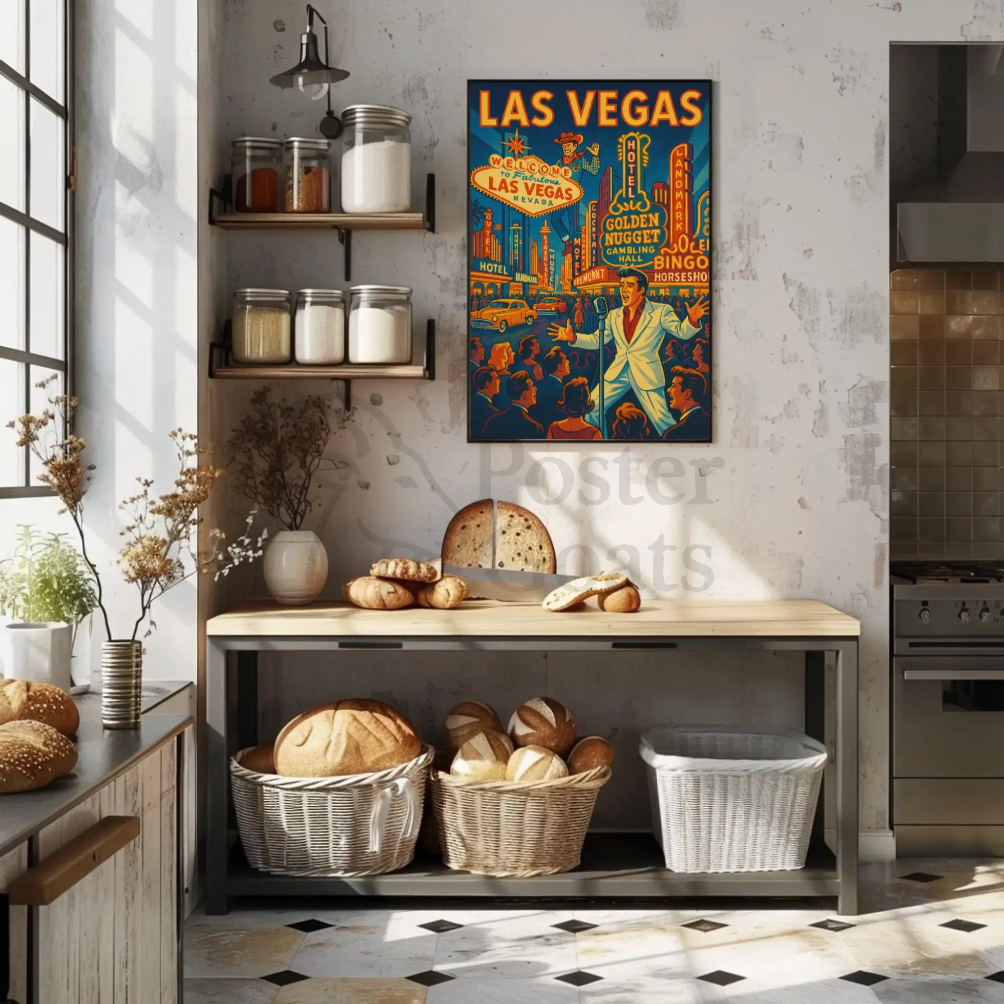 Vintage Las Vegas Nightlife Scene, Retro Travel Poster PosterGoat