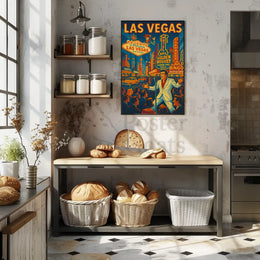 Vintage Las Vegas Nightlife Scene, Retro Travel Poster PosterGoat