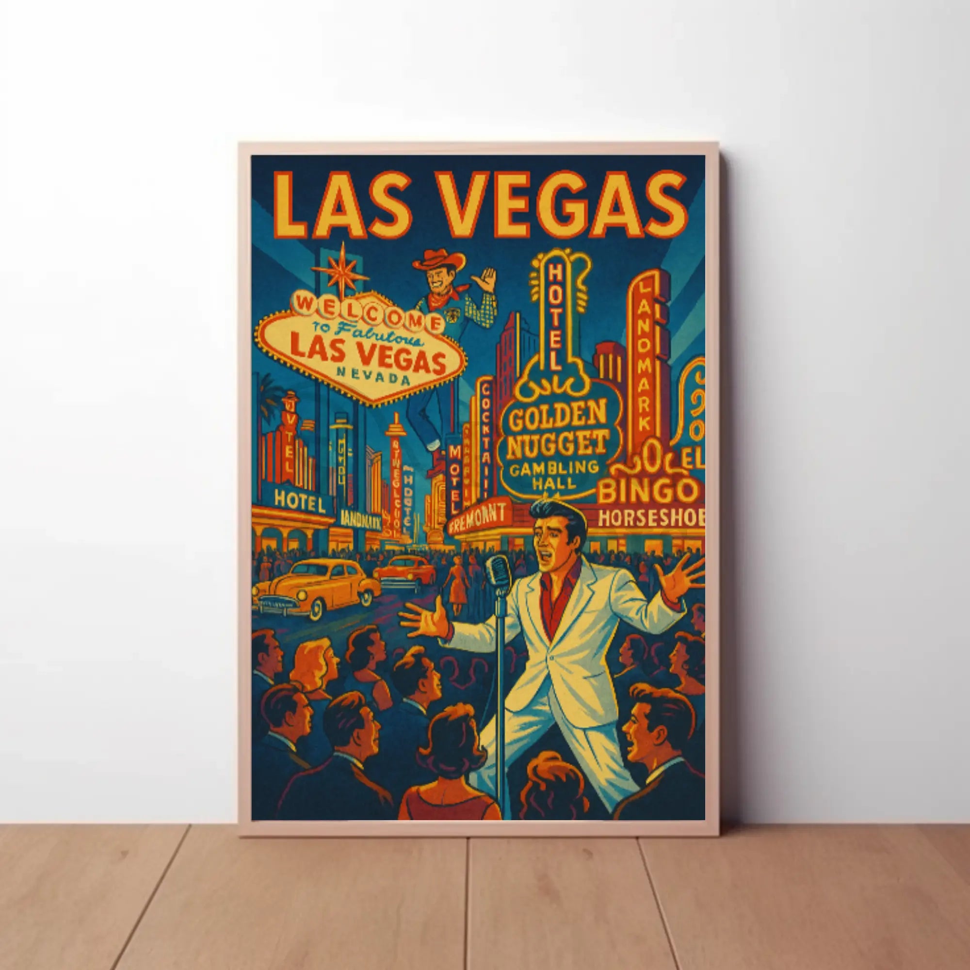 Vintage Las Vegas Nightlife Scene, Retro Travel Poster PosterGoat