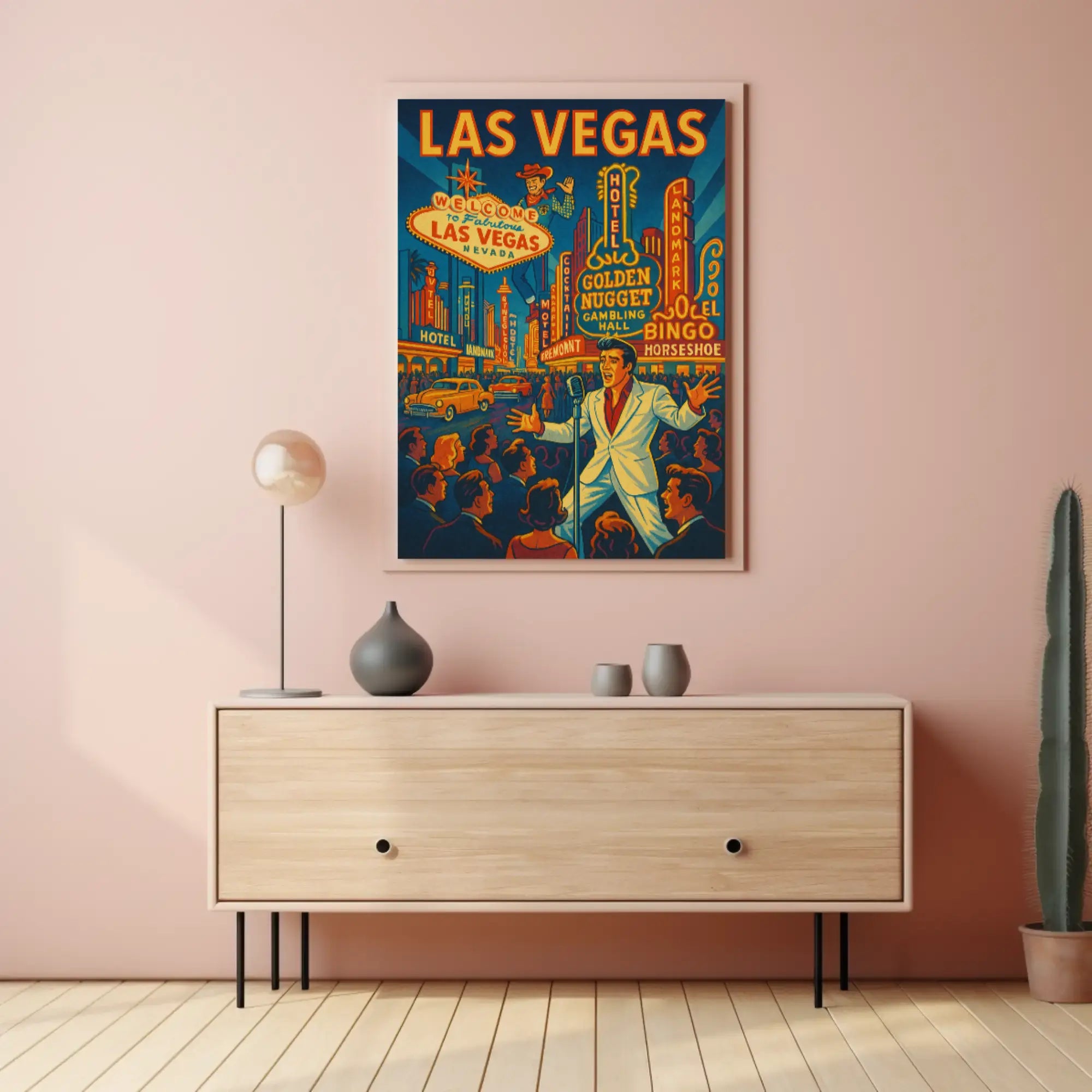 Vintage Las Vegas Nightlife Scene, Retro Travel Poster PosterGoat