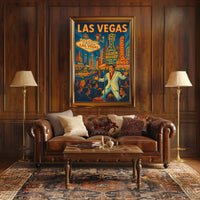 Vintage Las Vegas Nightlife Scene, Retro Travel Poster PosterGoat
