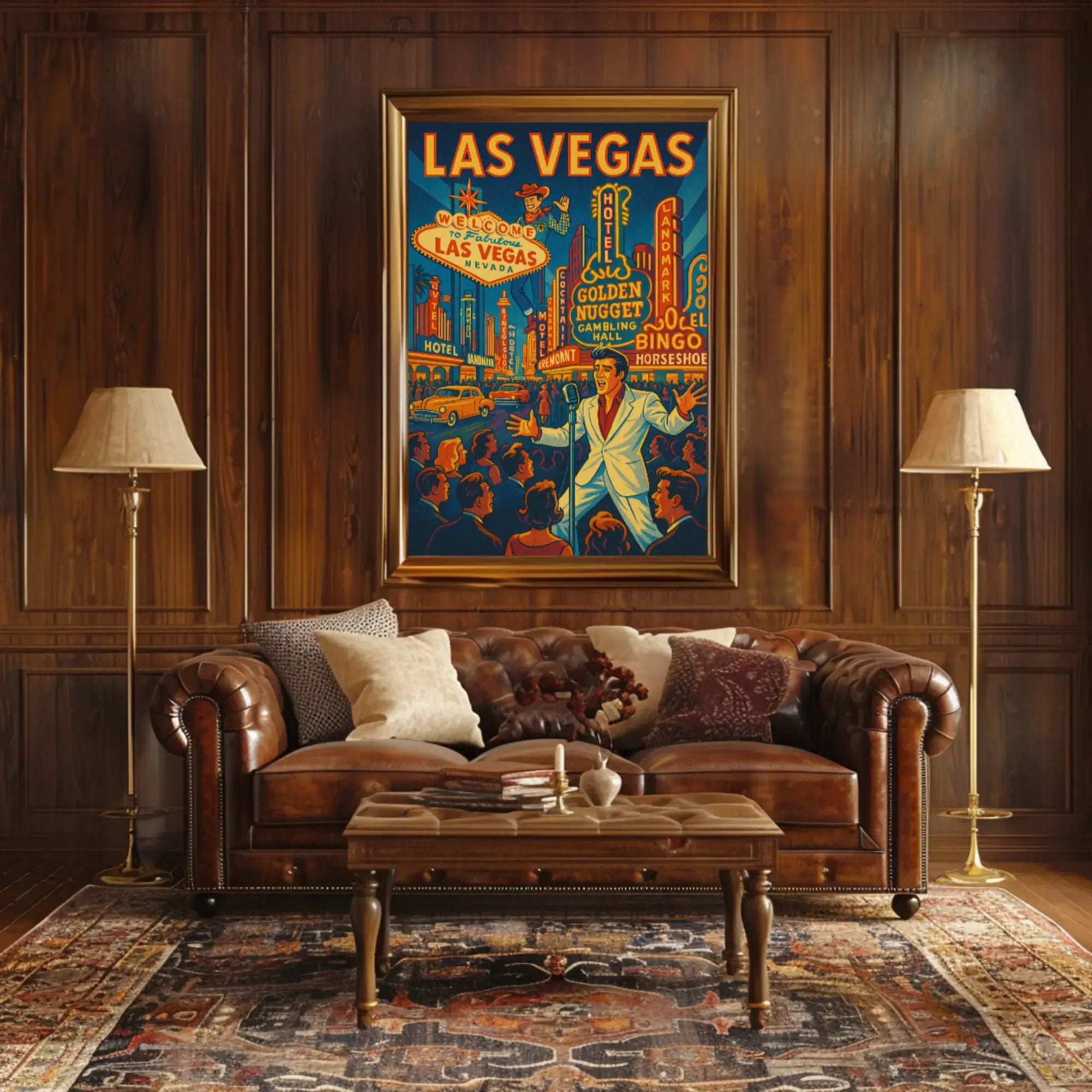 Vintage Las Vegas Nightlife Scene, Retro Travel Poster PosterGoat