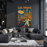 Vintage Las Vegas Nightlife Scene, Retro Travel Poster PosterGoat