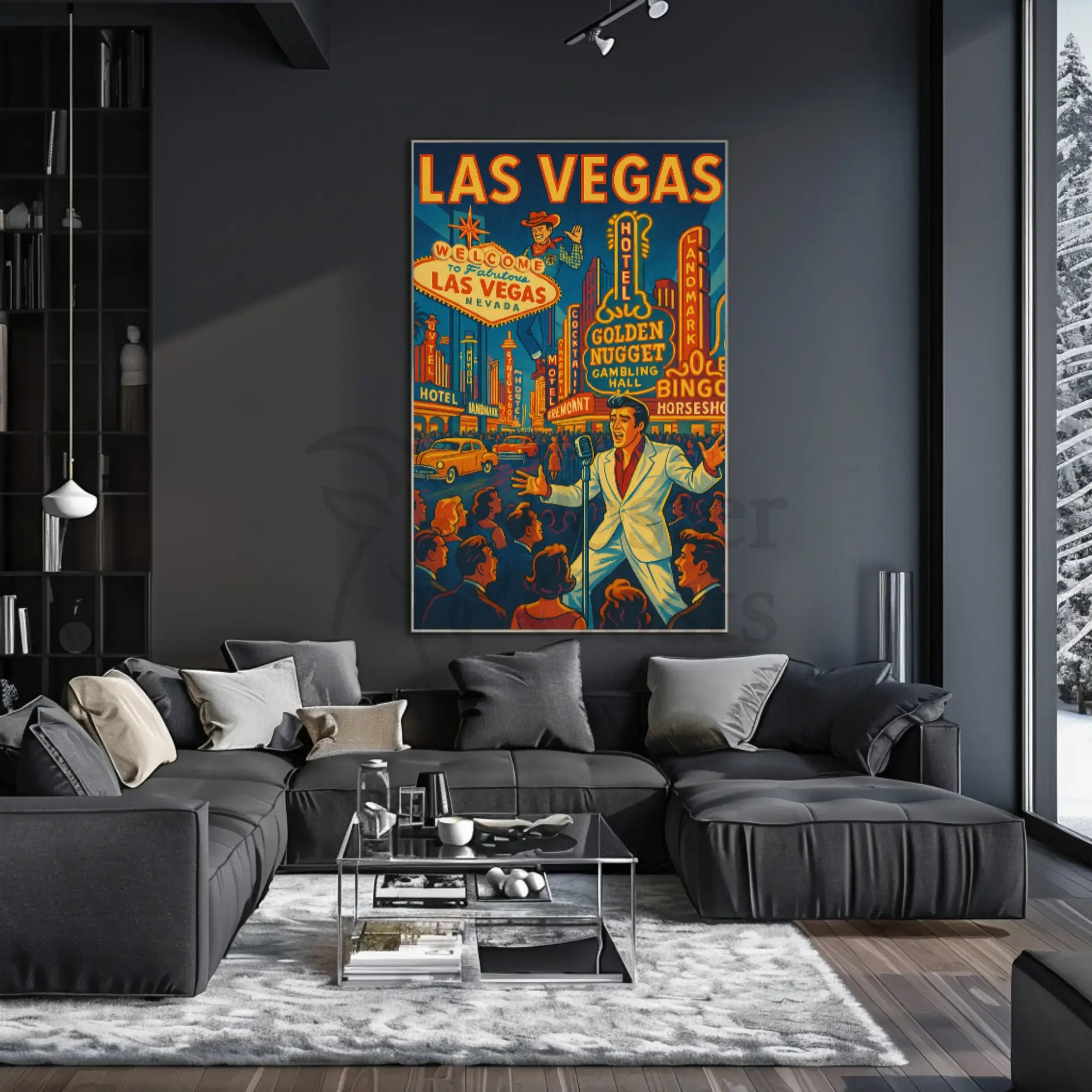 Vintage Las Vegas Nightlife Scene, Retro Travel Poster PosterGoat