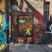 Vintage Las Vegas Nightlife Scene, Retro Travel Poster PosterGoat