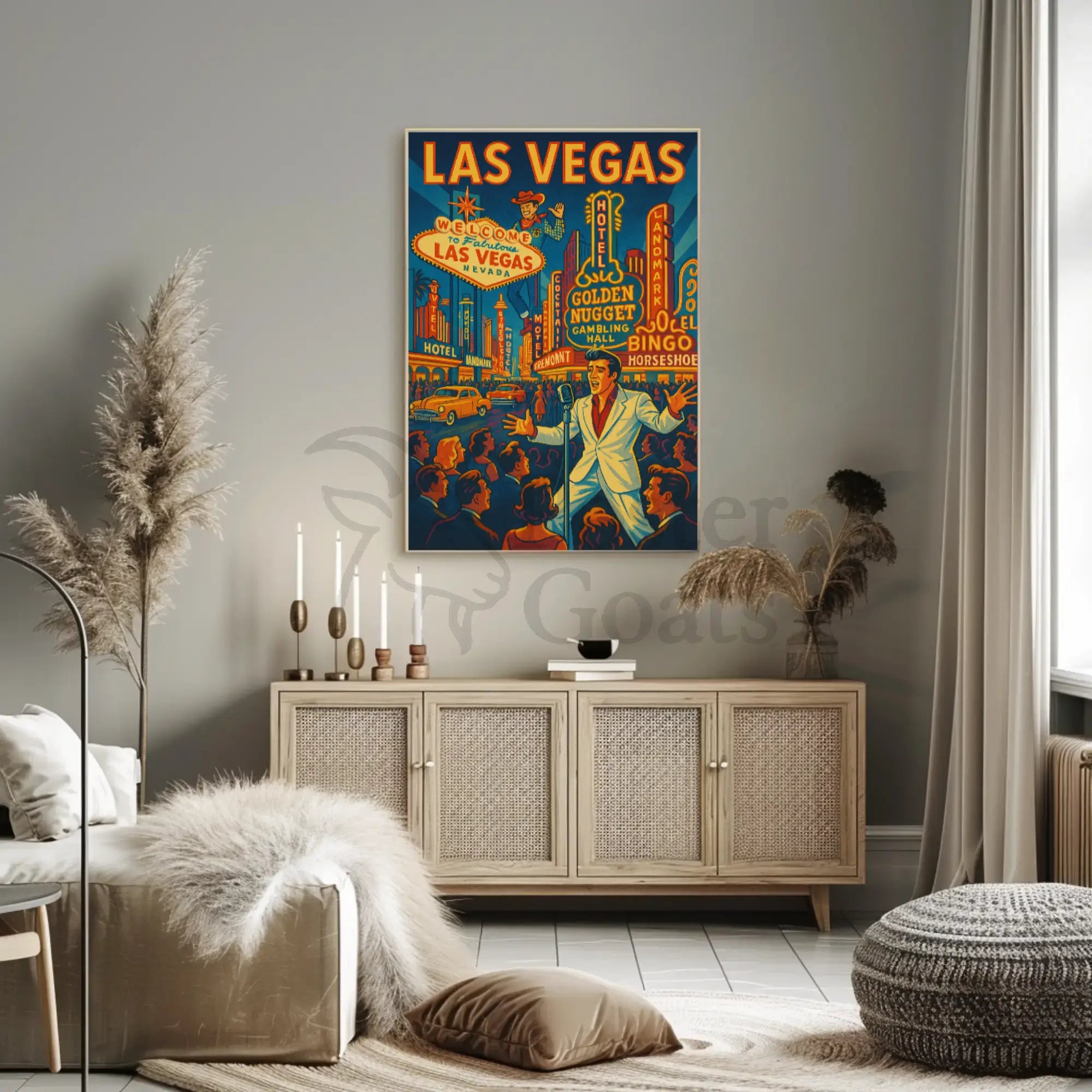 Vintage Las Vegas Nightlife Scene, Retro Travel Poster PosterGoat