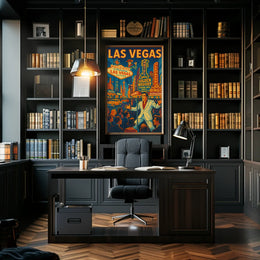 Vintage Las Vegas Nightlife Scene, Retro Travel Poster PosterGoat