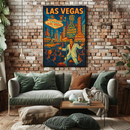 Vintage Las Vegas Nightlife Scene, Retro Travel Poster PosterGoat