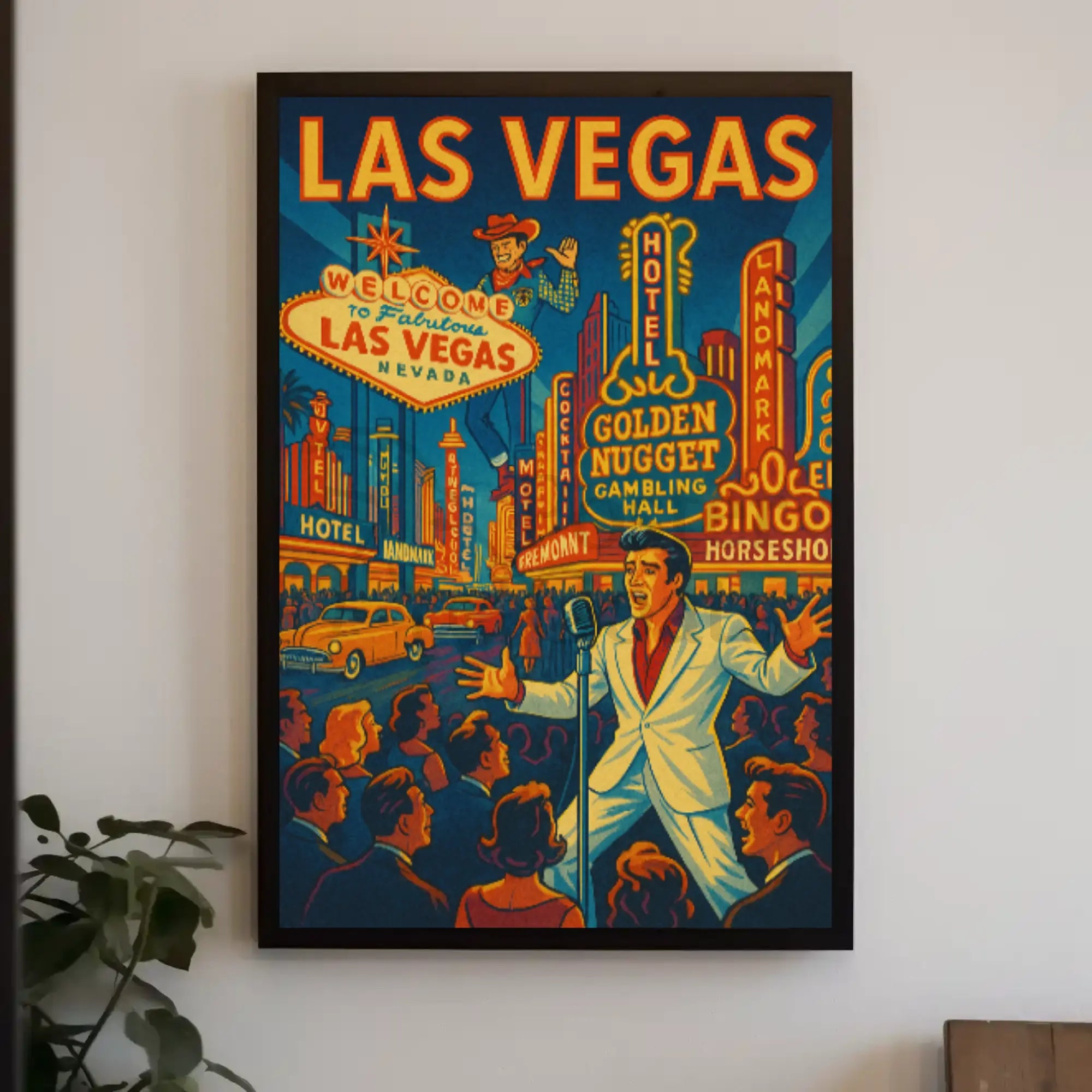 Vintage Las Vegas Nightlife Scene, Retro Travel Poster PosterGoat
