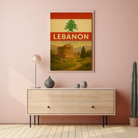 Vintage Lebanon Travel Poster: Baalbek Ruins, Cedar Emblem PosterGoat