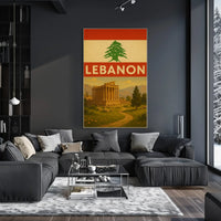 Vintage Lebanon Travel Poster: Baalbek Ruins, Cedar Emblem PosterGoat