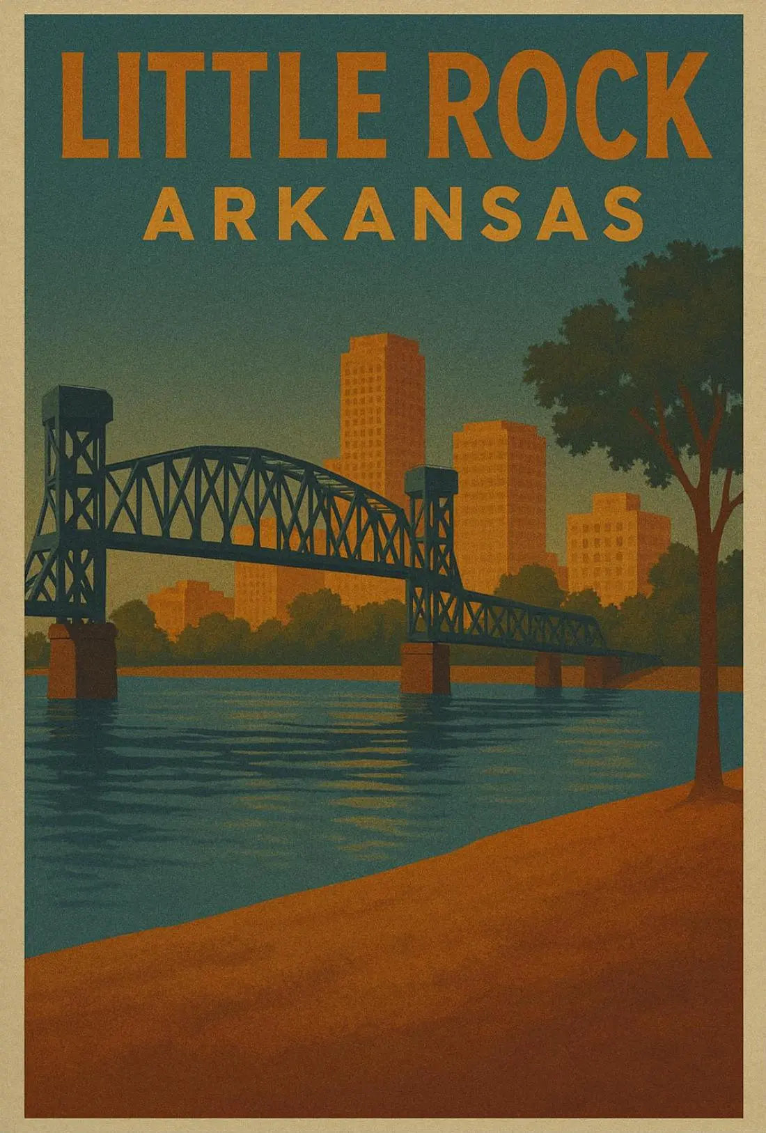 Vintage Little Rock Cityscape Travel Poster PosterGoat