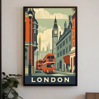 Vintage London Travel Poster with Iconic City Elements PosterGoat