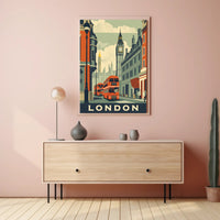 Vintage London Travel Poster with Iconic City Elements PosterGoat