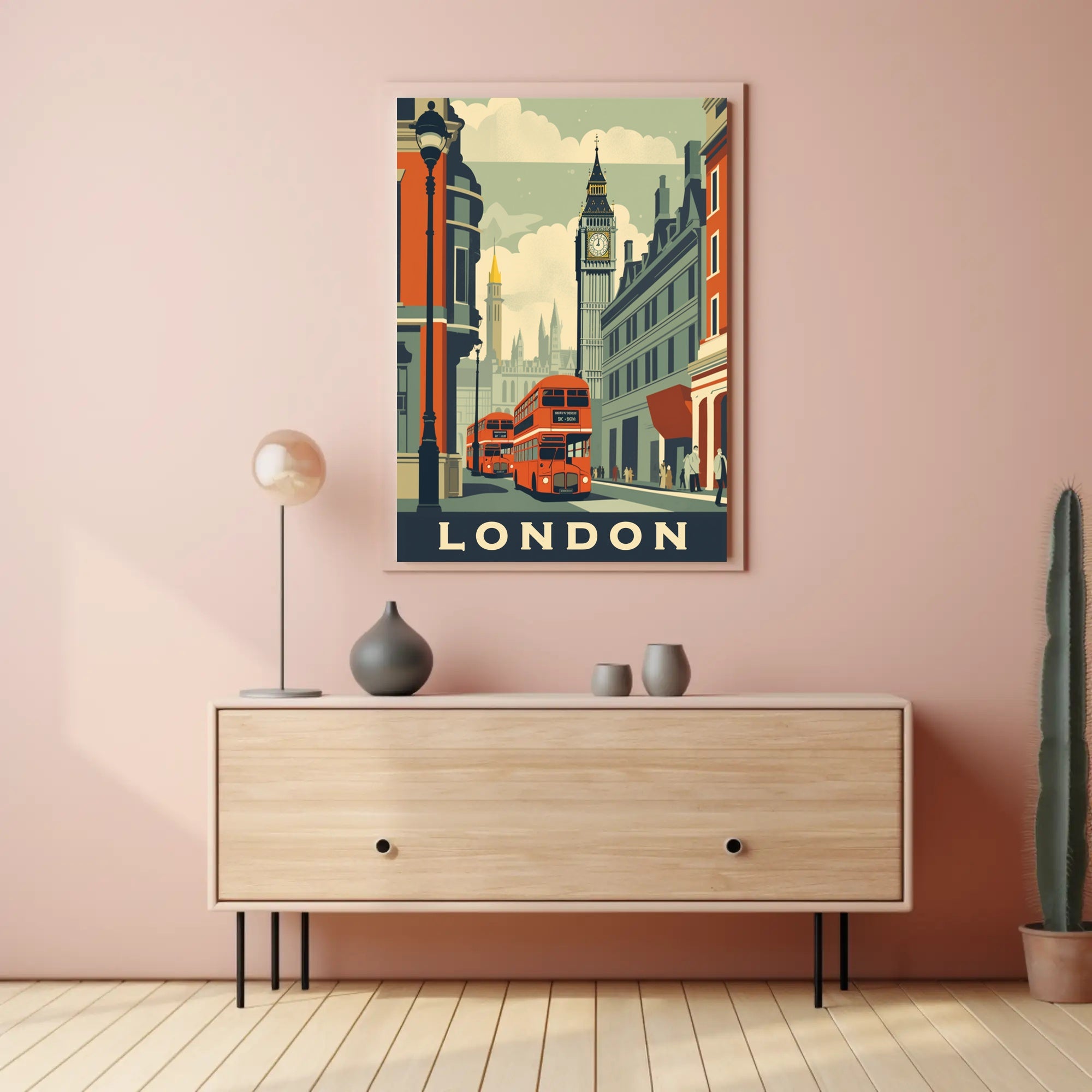 Vintage London Travel Poster with Iconic City Elements PosterGoat