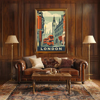 Vintage London Travel Poster with Iconic City Elements PosterGoat