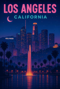 Vintage Los Angeles Hollywood Nightscape Travel Poster PosterGoat