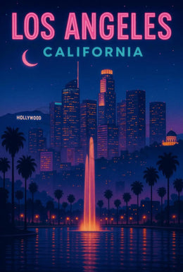 Vintage Los Angeles Hollywood Nightscape Travel Poster PosterGoat