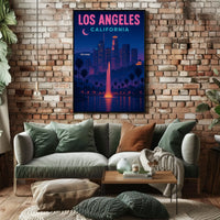 Vintage Los Angeles Hollywood Nightscape Travel Poster PosterGoat