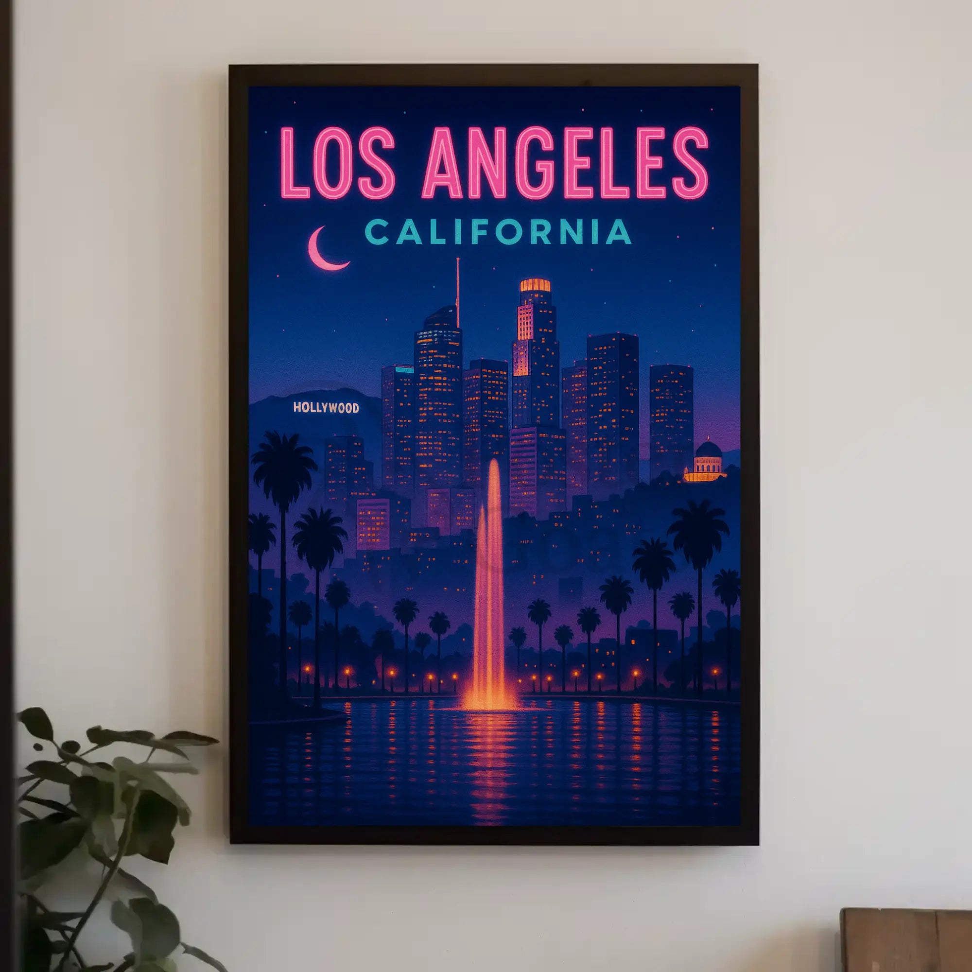 Vintage Los Angeles Hollywood Nightscape Travel Poster PosterGoat
