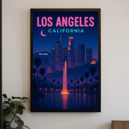 Vintage Los Angeles Hollywood Nightscape Travel Poster PosterGoat