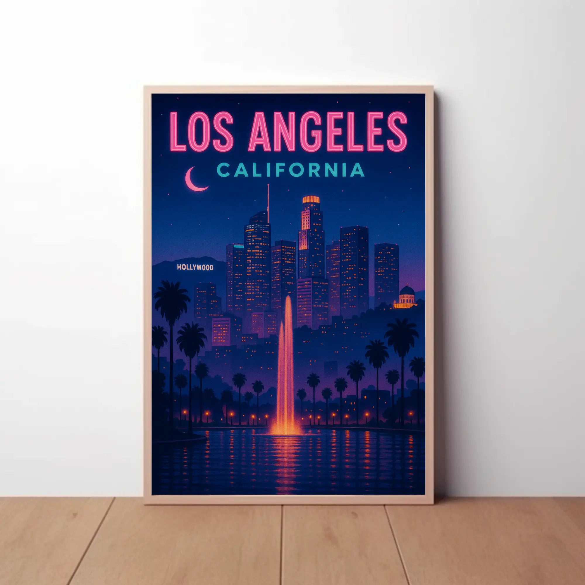 Vintage Los Angeles Hollywood Nightscape Travel Poster PosterGoat