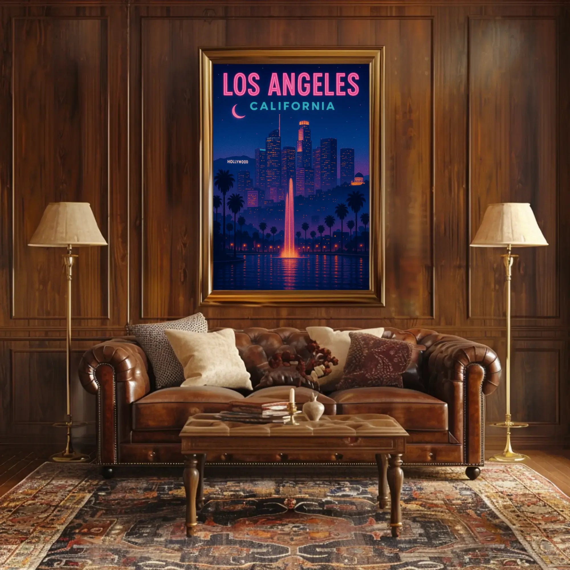Vintage Los Angeles Hollywood Nightscape Travel Poster PosterGoat