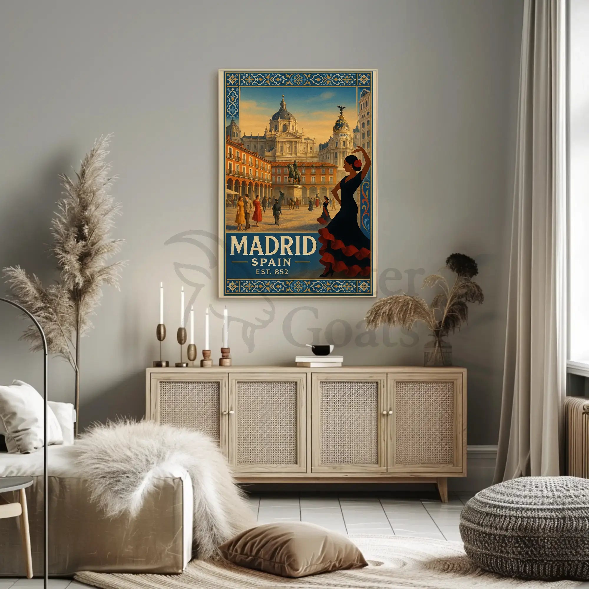 Vintage Madrid Scene with Flamenco Flair Travel Poster PosterGoat