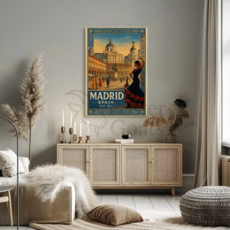 Vintage Madrid Scene with Flamenco Flair Travel Poster PosterGoat