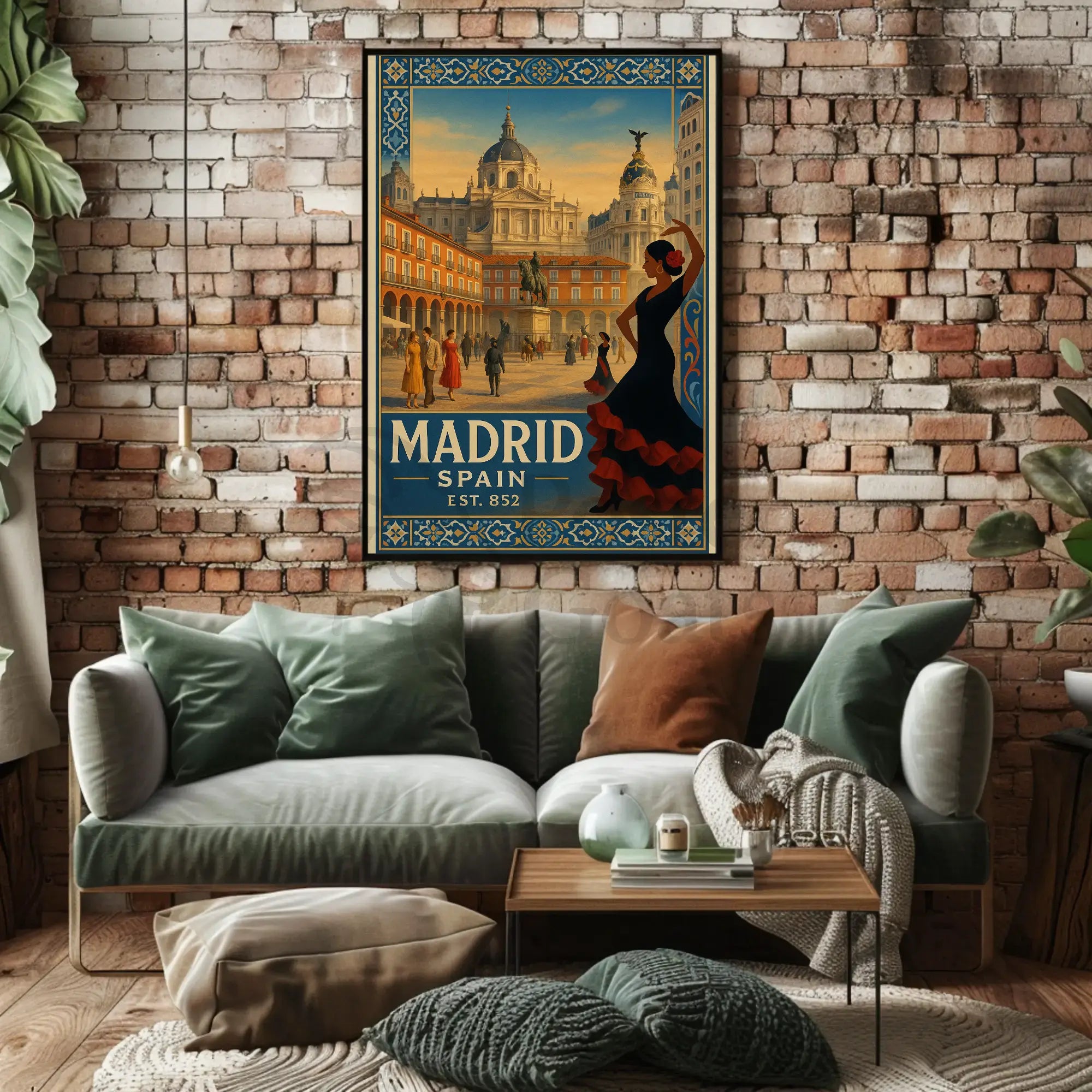 Vintage Madrid Scene with Flamenco Flair Travel Poster PosterGoat