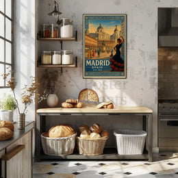 Vintage Madrid Scene with Flamenco Flair Travel Poster PosterGoat
