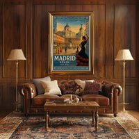 Vintage Madrid Scene with Flamenco Flair Travel Poster PosterGoat