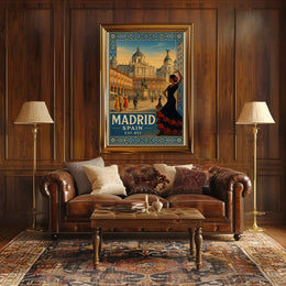 Vintage Madrid Scene with Flamenco Flair Travel Poster PosterGoat