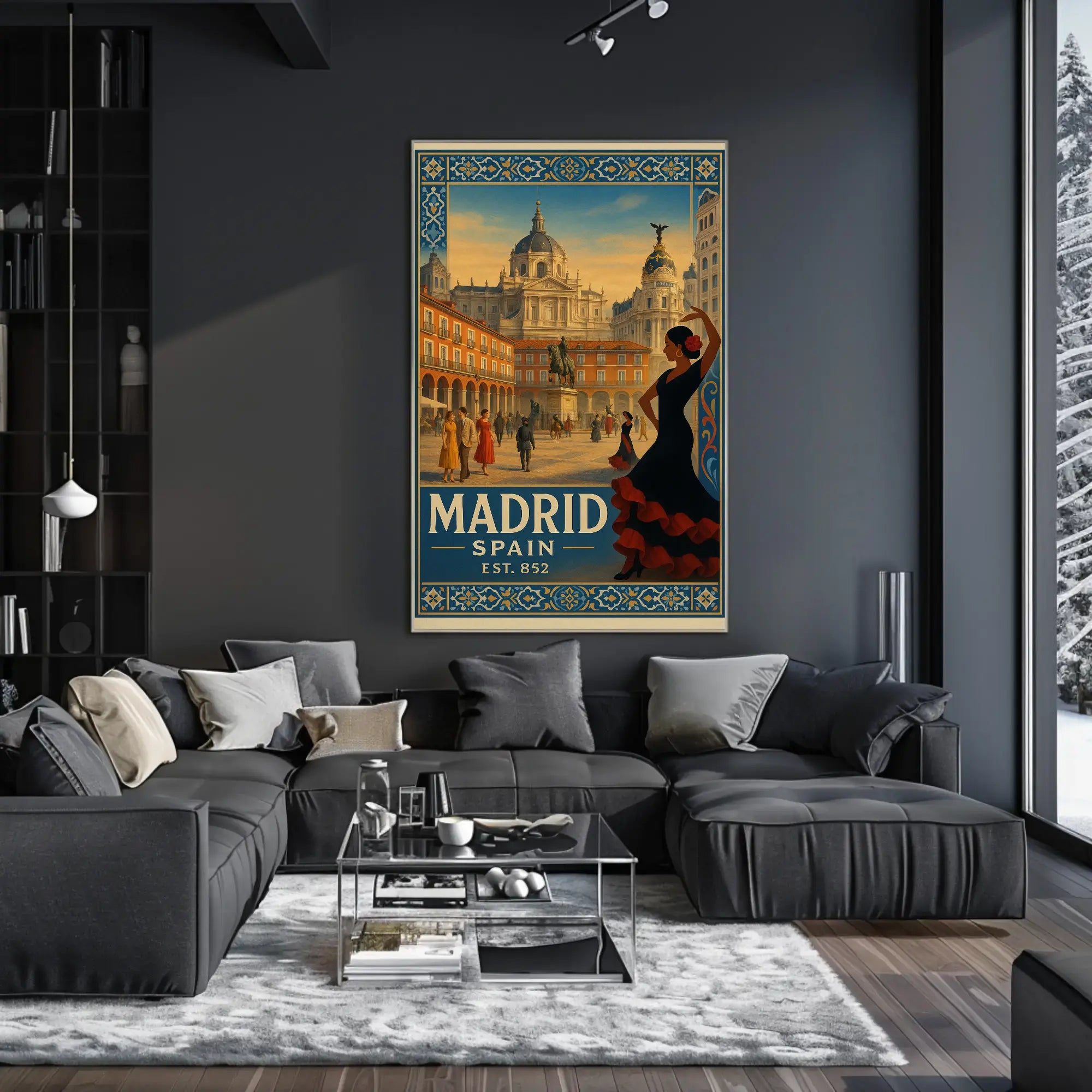 Vintage Madrid Scene with Flamenco Flair Travel Poster PosterGoat
