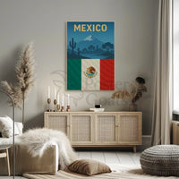 Vintage Mexico Volcano and Cacti Travel Poster PosterGoat