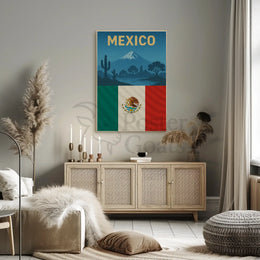 Vintage Mexico Volcano and Cacti Travel Poster PosterGoat