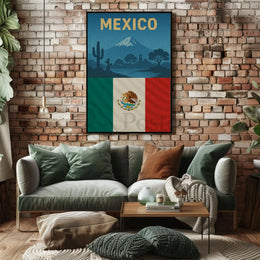 Vintage Mexico Volcano and Cacti Travel Poster PosterGoat