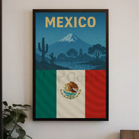 Vintage Mexico Volcano and Cacti Travel Poster PosterGoat