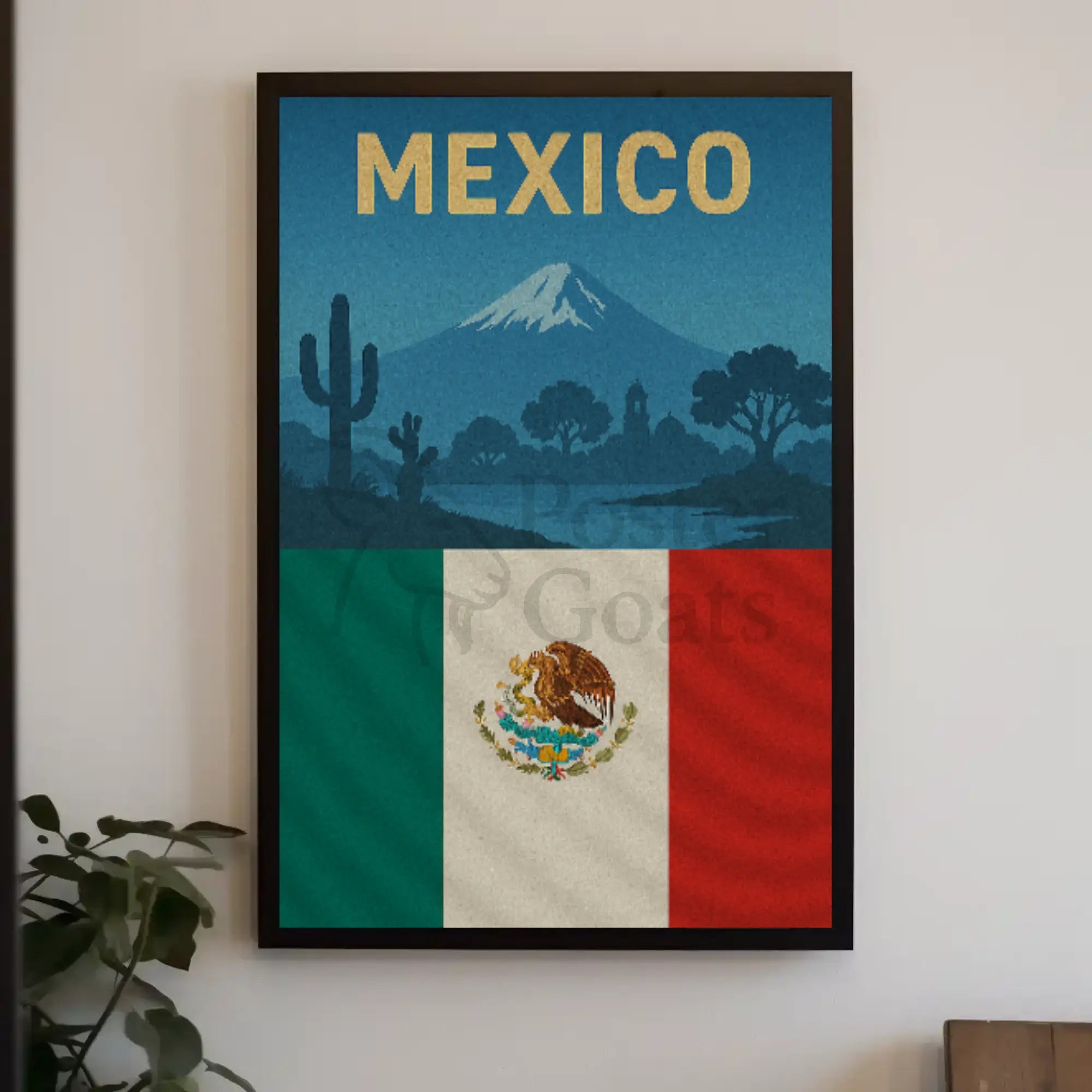 Vintage Mexico Volcano and Cacti Travel Poster PosterGoat