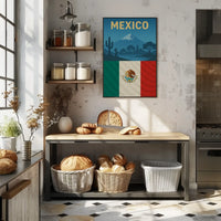 Vintage Mexico Volcano and Cacti Travel Poster PosterGoat