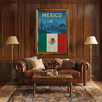 Vintage Mexico Volcano and Cacti Travel Poster PosterGoat
