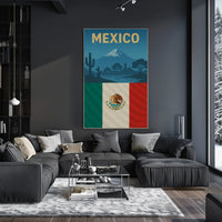 Vintage Mexico Volcano and Cacti Travel Poster PosterGoat