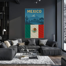 Vintage Mexico Volcano and Cacti Travel Poster PosterGoat