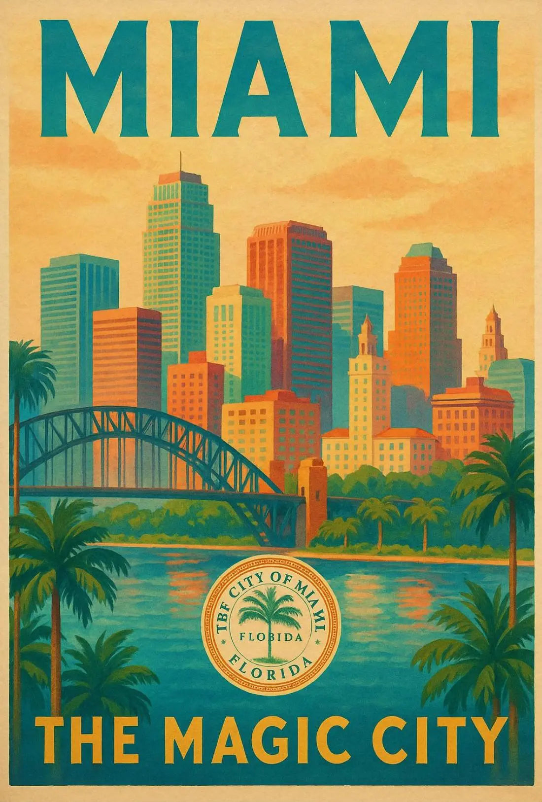 Vintage Miami Travel Poster The Magic City Wall Art PosterGoat