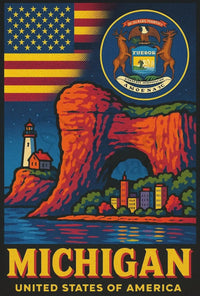 Vintage Michigan Travel Iconic Landmarks Celebration Travel Poster PosterGoat
