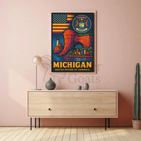 Vintage Michigan Travel Iconic Landmarks Celebration Travel Poster PosterGoat