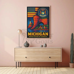 Vintage Michigan Travel Iconic Landmarks Celebration Travel Poster PosterGoat