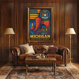 Vintage Michigan Travel Iconic Landmarks Celebration Travel Poster PosterGoat